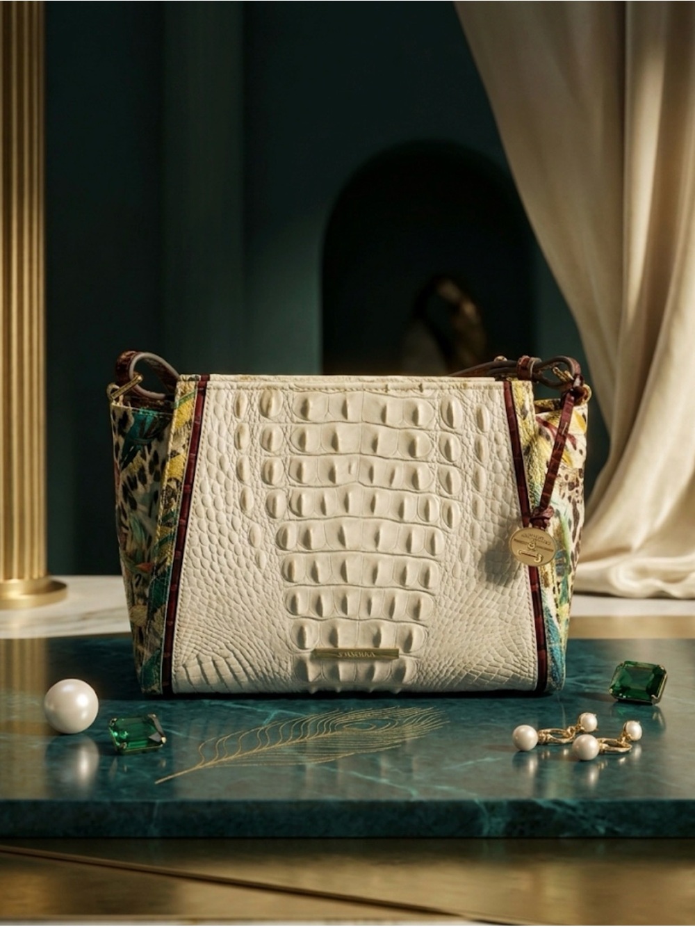 Brahmin Ivory Waveson Hillary Crossbody Handbag